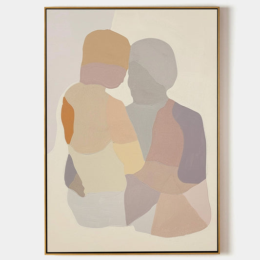 Contemporary Abstract Couple Portrait Oil Painting for Modern Home Decor