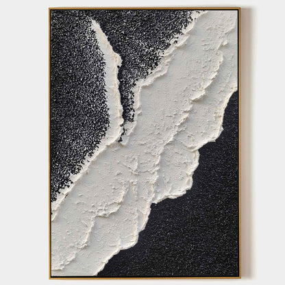 Modern Abstract Ocean Wave Oil Painting in Black and White Textures