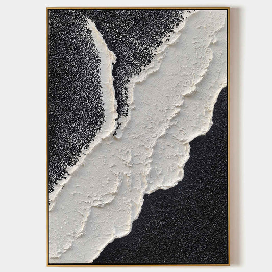 Modern Abstract Ocean Wave Oil Painting in Black and White Textures