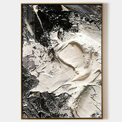 Abstract Black and White Oil Painting with Textured Plaster Finish