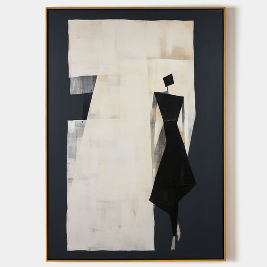 Elegant Black and White Minimalist Oil Painting for Modern Home Decor