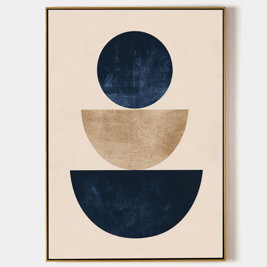 Contemporary Geometric Abstract Oil Painting with Bold Circular and Oval Shapes