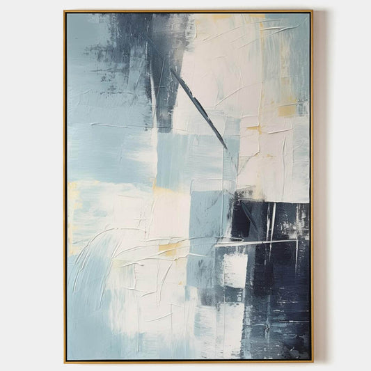 Abstract Blue and White Oil Painting for Modern Home Decor