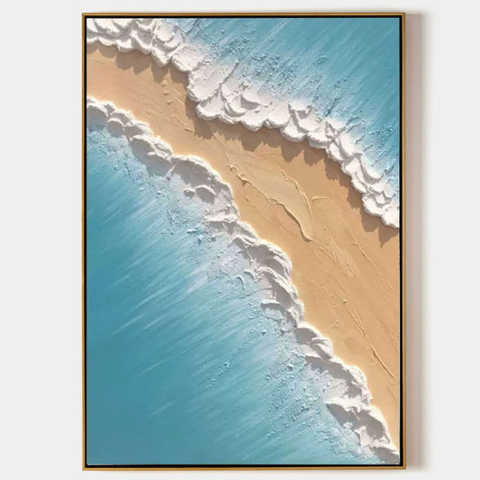 Coastal Serenity: Textured Oil Painting of Beach and Waves