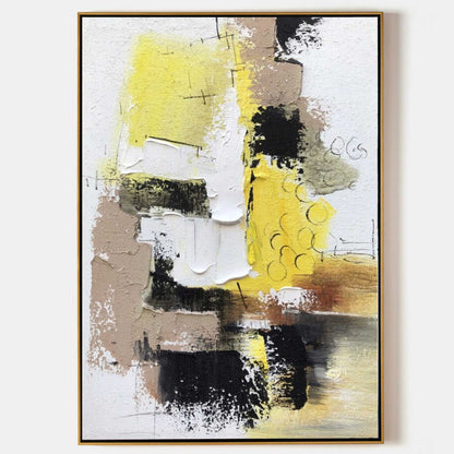 Vibrant Abstract Oil Painting with Yellow, Black and Earthy Tones for Modern Decor