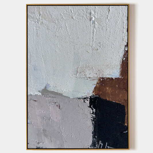 Contemporary Oil Painting with Textured Abstract Design in Elegant Neutral Tones
