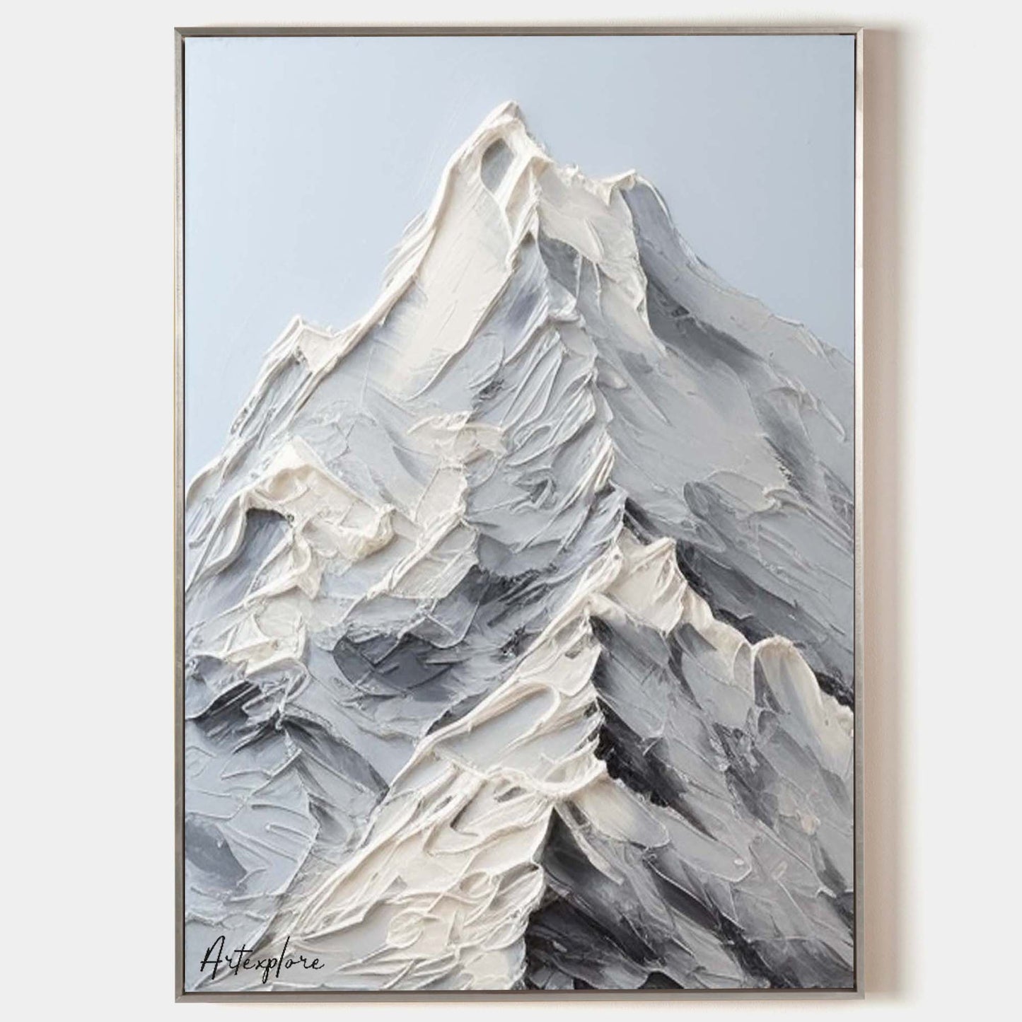 Stunning Modern Oil Painting of Majestic Mountain Landscape in Grayscale