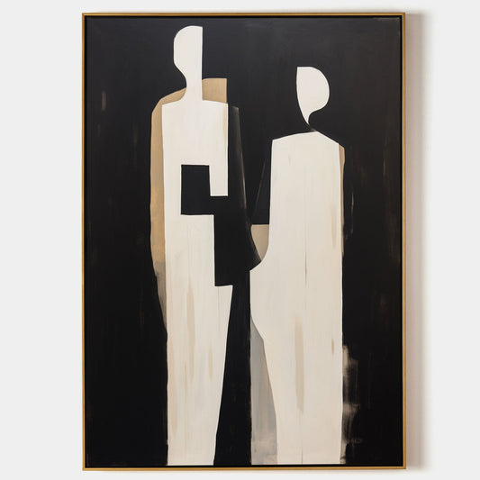 Modern Minimalist Oil Painting of Abstract Figures for Stylish Home Decor