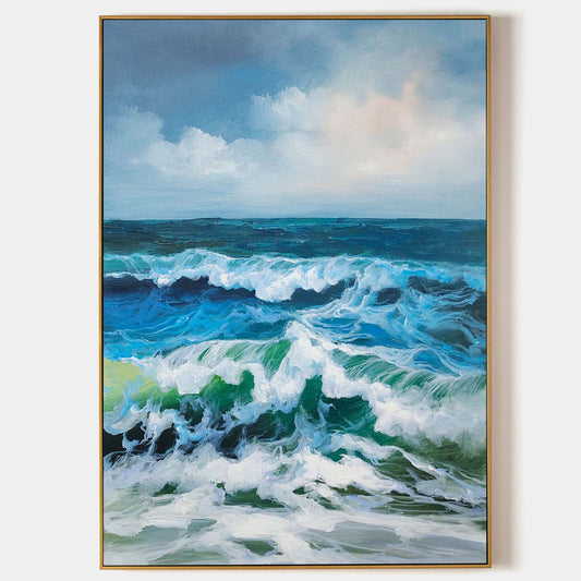 Stunning Ocean Waves Hyperrealism Oil Painting for Coastal Decor