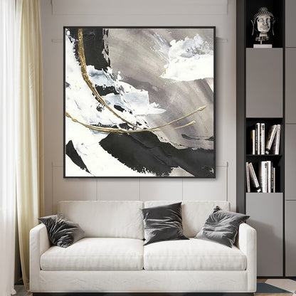 Black and White Minimalist Gold Accent Oil Painting