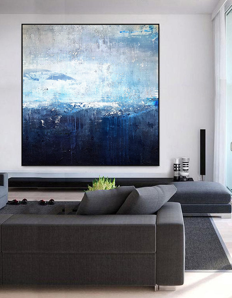 Serene Blue Ocean Abstract Painting for Modern Home Decor