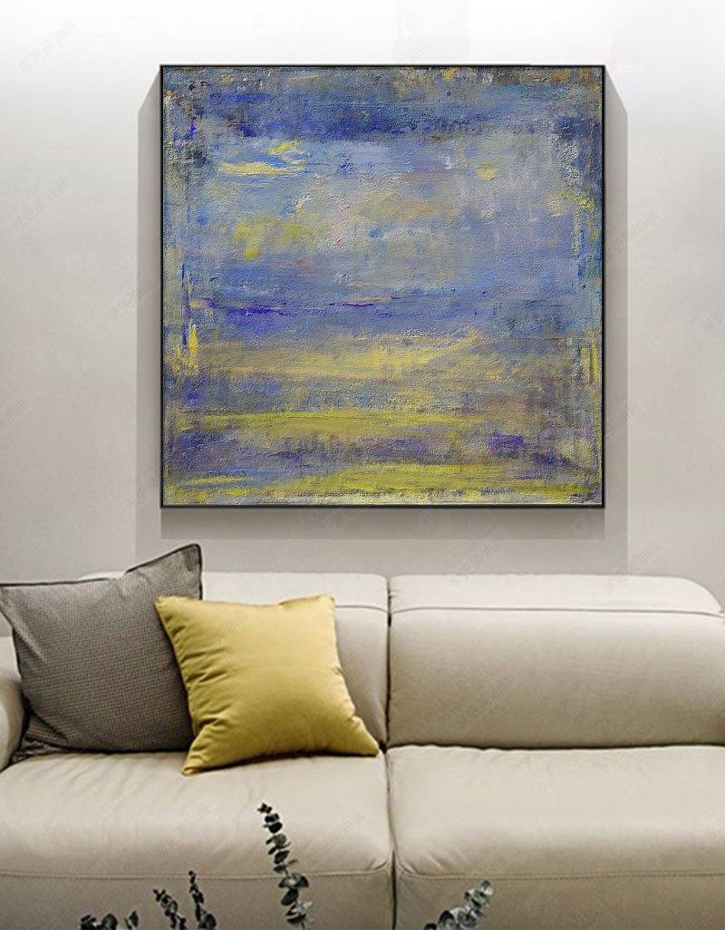 Vibrant Blue and Yellow Abstract Oil Painting for Modern Home Decor