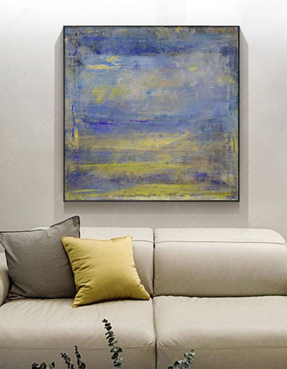 Vibrant Blue and Yellow Abstract Oil Painting for Modern Home Decor