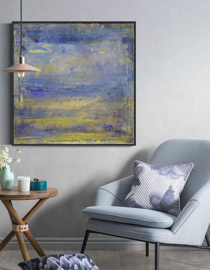 Vibrant Blue and Yellow Abstract Oil Painting for Modern Home Decor