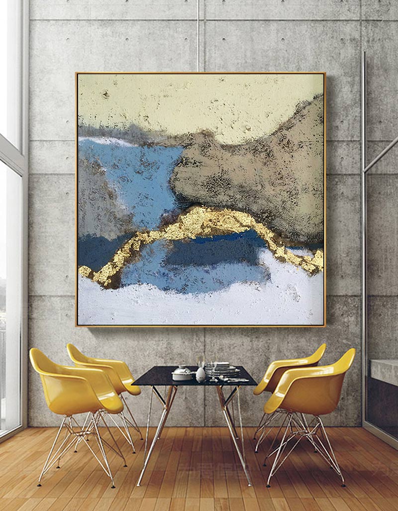 Serene Gold-Inspired Abstract Landscape Oil Painting for Modern Home Decor