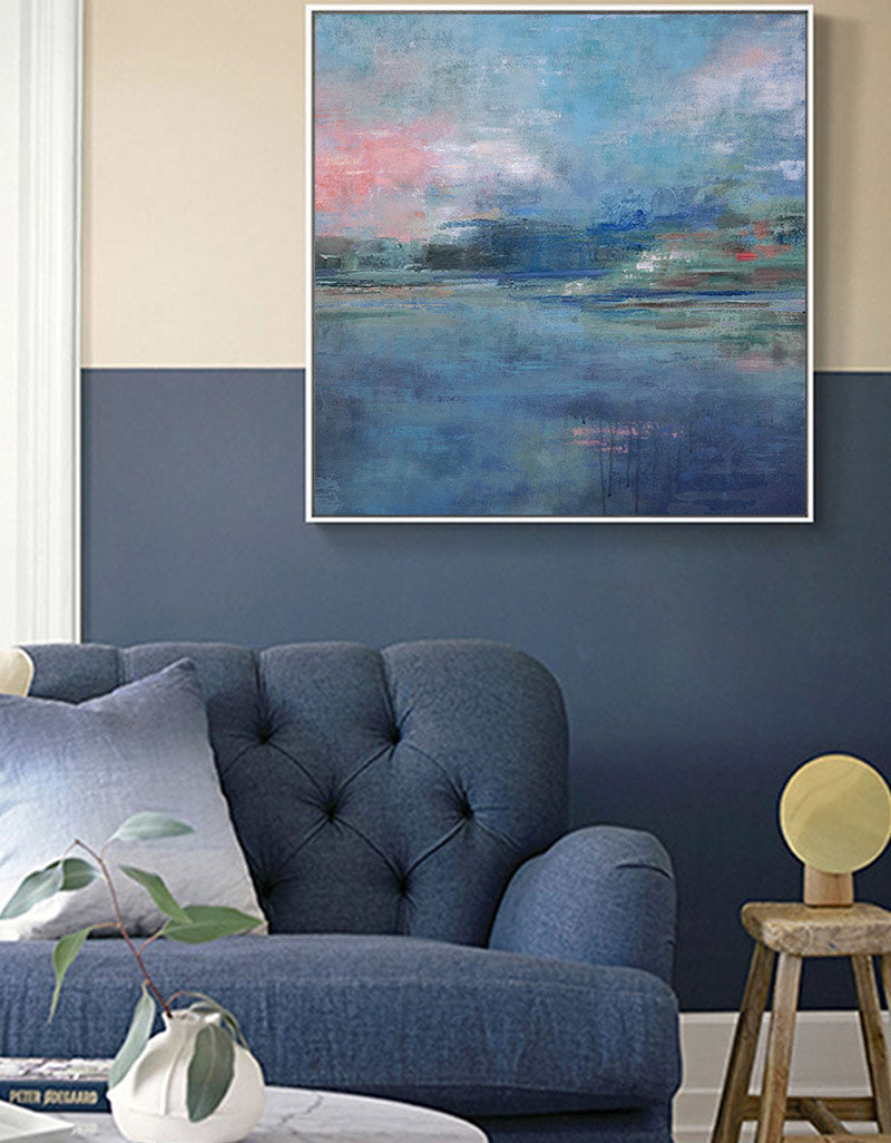 Tranquil Blue Abstract Seascape Oil Painting for Modern Home Decor