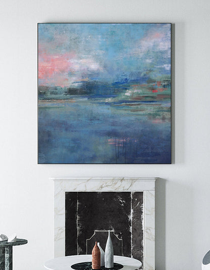 Tranquil Blue Abstract Seascape Oil Painting for Modern Home Decor