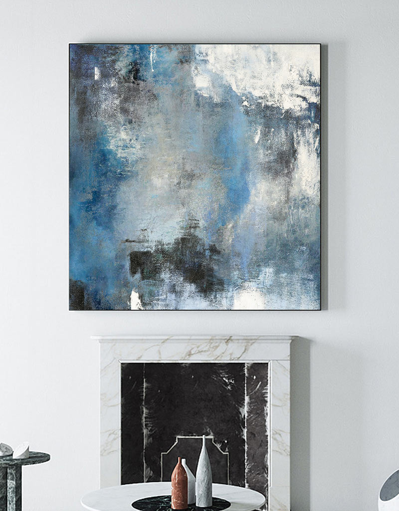 Serene Blue and White Abstract Oil Painting for Modern Home Decor