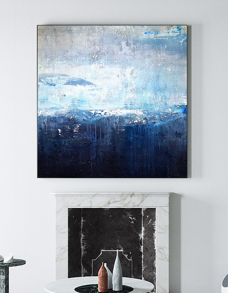 Serene Blue Ocean Abstract Painting for Modern Home Decor