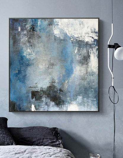 Serene Blue and White Abstract Oil Painting for Modern Home Decor