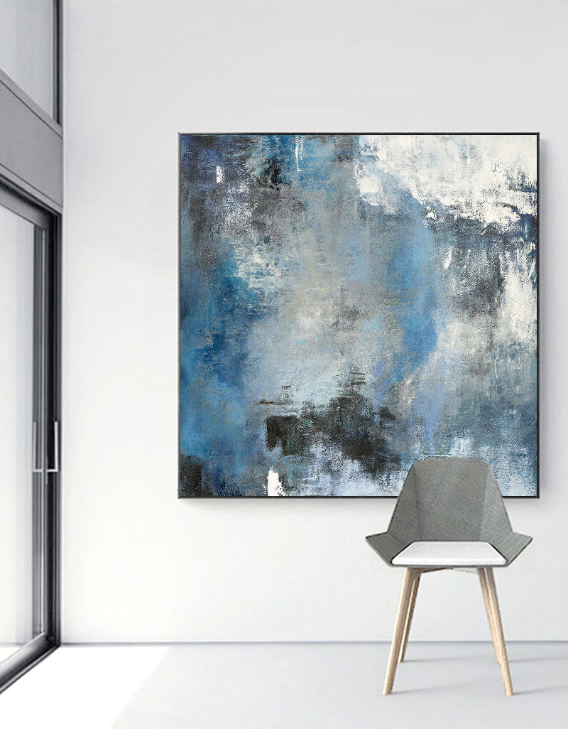 Serene Blue and White Abstract Oil Painting for Modern Home Decor