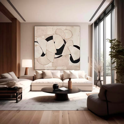 Modern Minimalist Oil Painting with Abstract Shapes and Neutral Tones