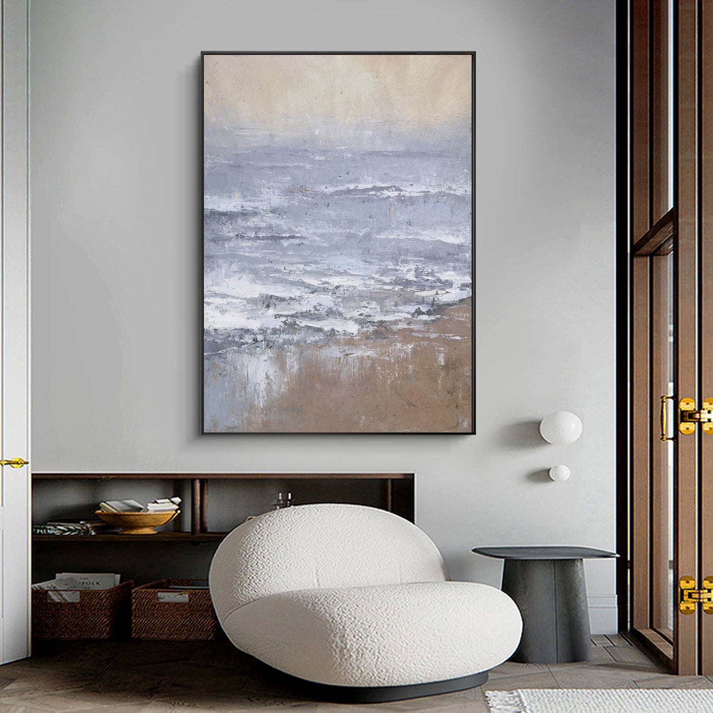 Serene Coastal Abstract Oil Painting for Tranquil Home Decor