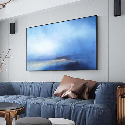 Serene Blue Ocean Horizon Abstract Oil Painting for Tranquil Home Decor
