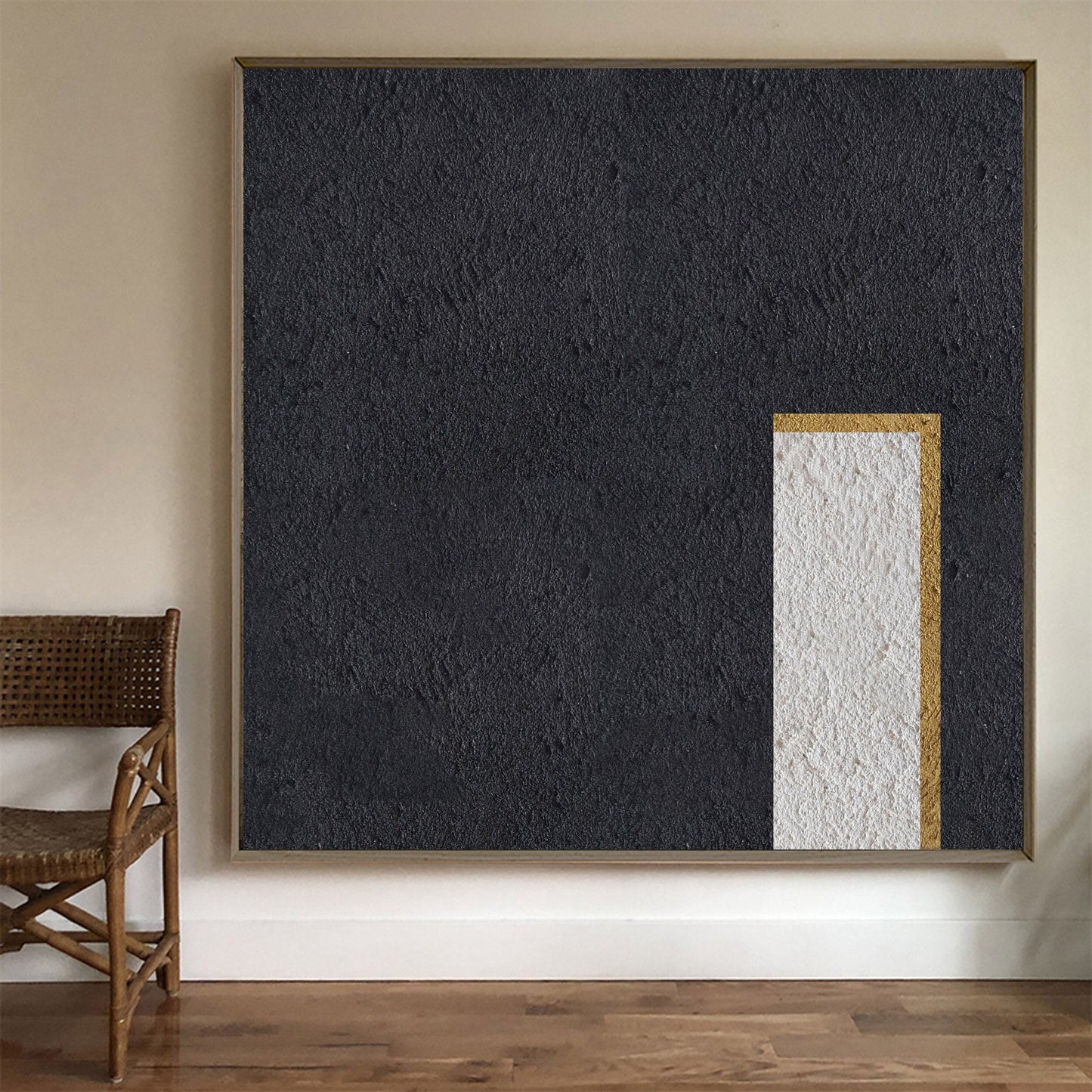 Elegant Minimalist Black White Gold Oil Painting for Contemporary Decor