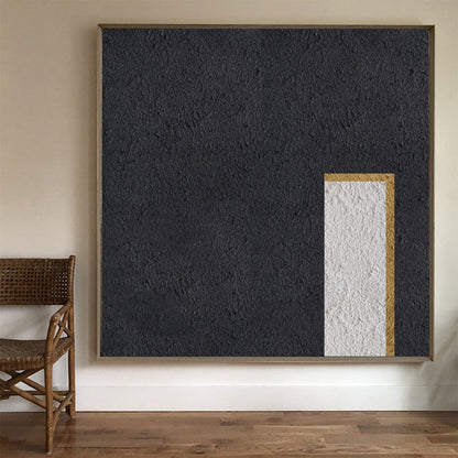 Elegant Minimalist Black White Gold Oil Painting for Contemporary Decor