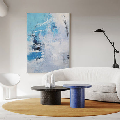 Stunning Blue and White Abstract Oil Painting for Modern Decor