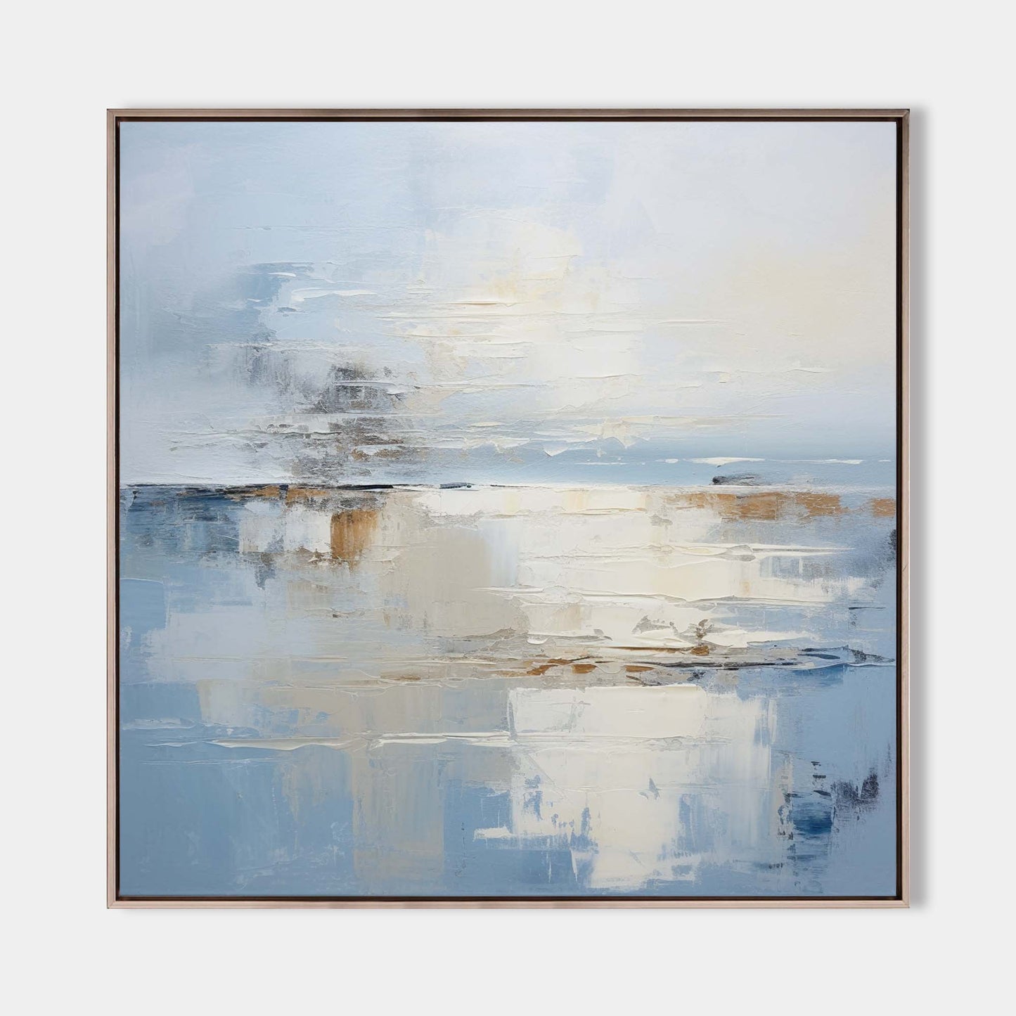 Serene Modern Abstract Oil Painting with Soft Blue and Gold Tones for Home Decor