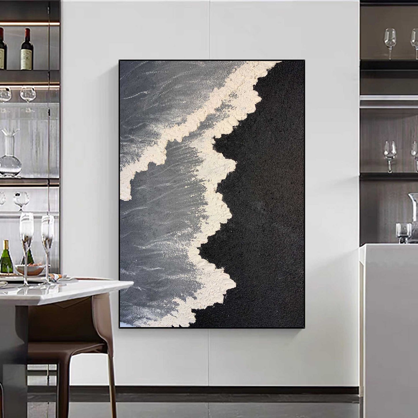 Abstract Minimalist Beach Scene in Monochrome Oil Painting