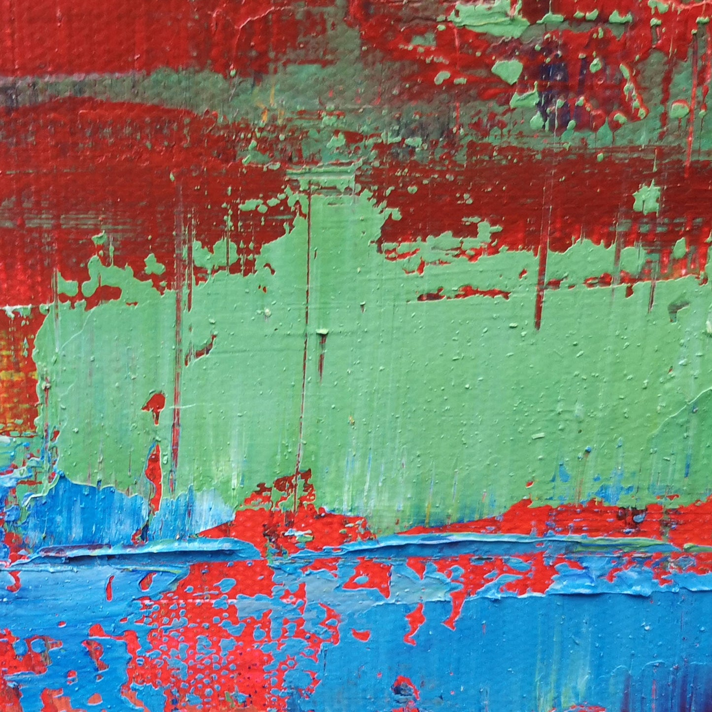 Vibrant Abstract Oil Painting in Red, Blue, and Green for Modern Home Decor