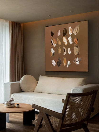 Modern Vintage Abstract Oil Painting in Earthy Tones for Stylish Home Decor