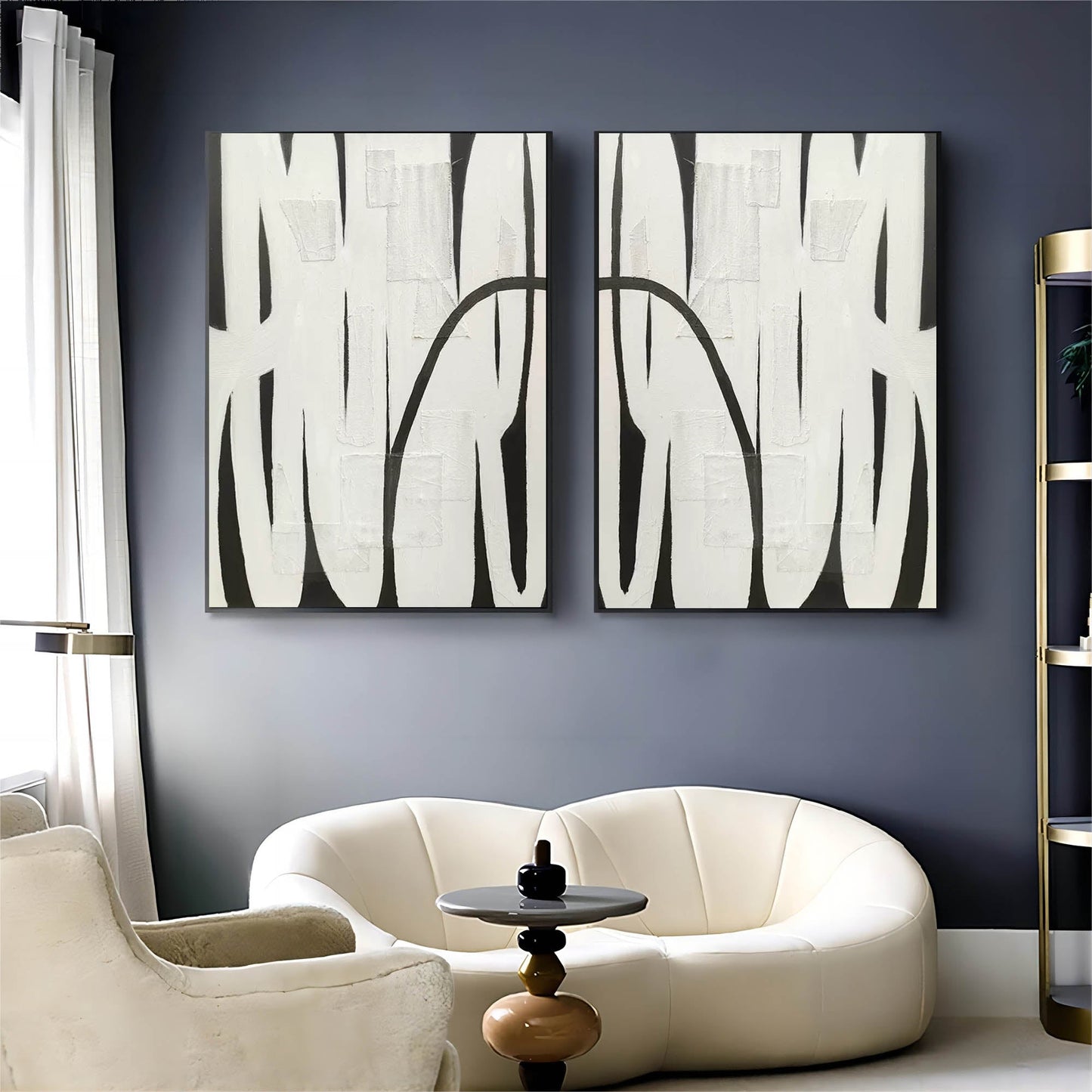 Monochrome Abstract Oil Painting Duo for Modern Home D√©cor