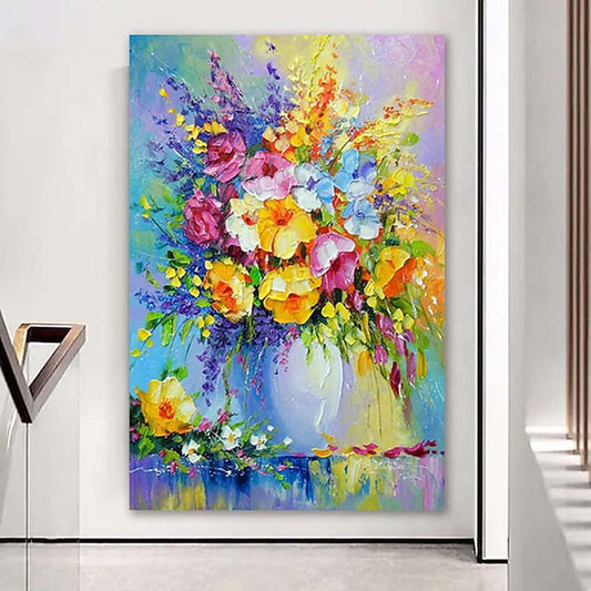 Vibrant Floral Burst Oil Painting for Home Decor and Art Enthusiasts
