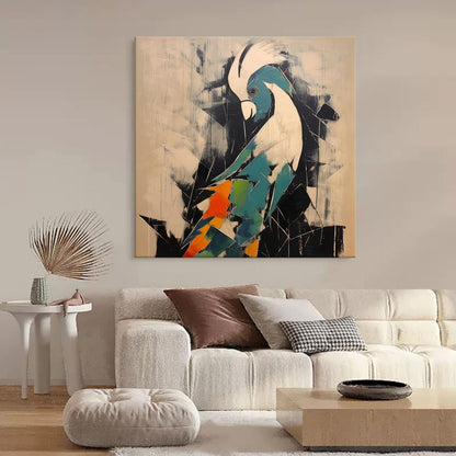 Vibrant Colorful Bird Oil Painting - Modern Pop Art Canvas for Home Decor