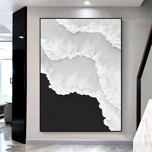 Serene Black Beach Abstract Oil Painting for Contemporary Home Decor