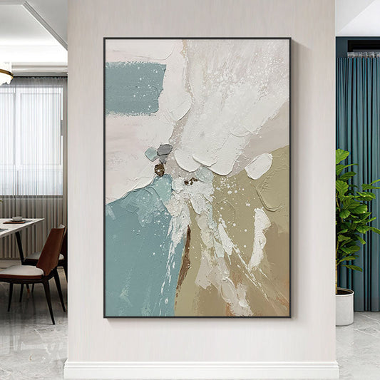 Tranquil Abstract Oil Painting in Calming Blue and Earthy Tones for Modern Spaces