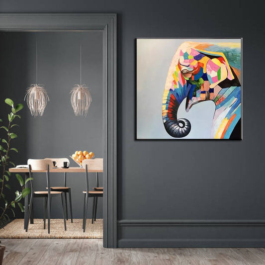 Colorful Elephant Portrait - Vibrant Abstract Oil Painting for Modern Decor