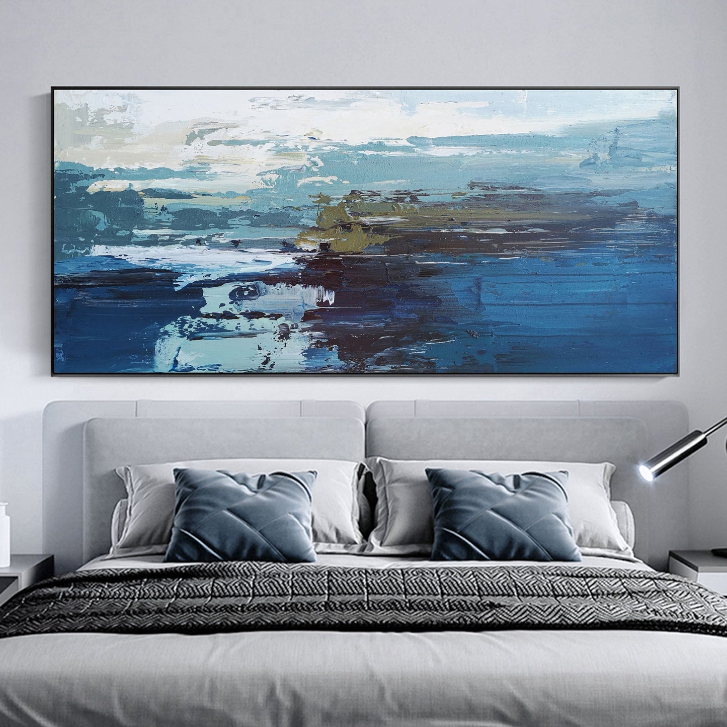 Serene Blue Ocean Waves Abstract Oil Painting for Tranquil Home Decor