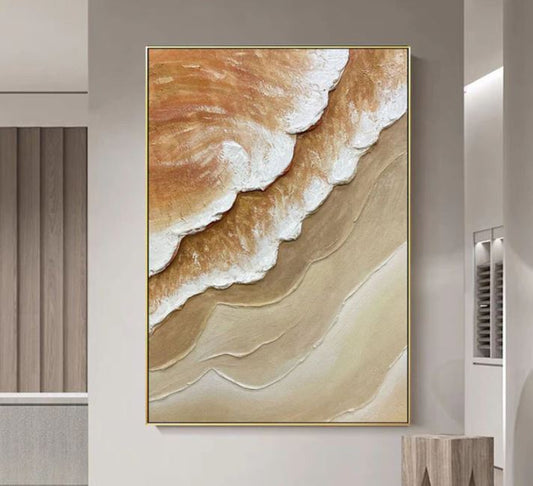 Coastal Serenity: Abstract Oil Painting of Gentle Waves and Soft Earth Tones
