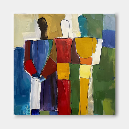Abstracte Figuralen – Kleurrijk Mensen Thema Canvas Schilderij voor Kantoor en Woonkamer