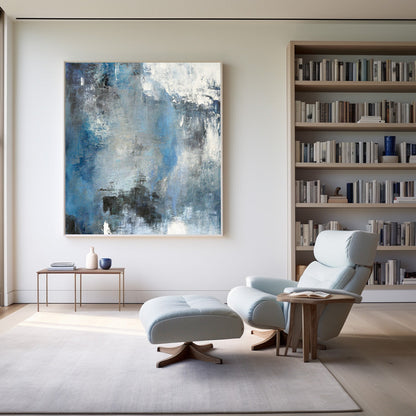 Serene Blue and White Abstract Oil Painting for Modern Home Decor