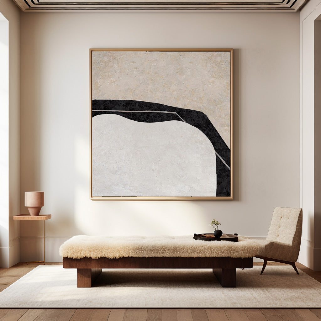 Elegant Minimalist Canvas Art – Modern Black and White Abstract Painting for Home Decor