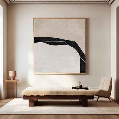 Elegant Minimalist Canvas Art – Modern Black and White Abstract Painting for Home Decor