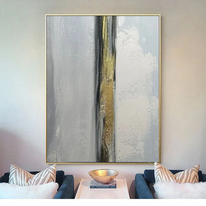 Abstract Gold and Silver Landscape Oil Painting for Modern Home Decor