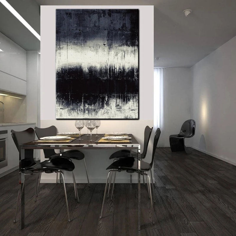 Abstract Black and White Oil Painting for Modern Home Decor