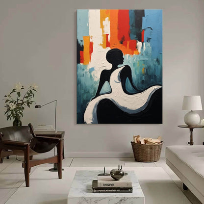 Vibrant Abstract Oil Painting of Elegant Figure in Bold Colors